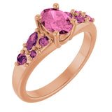 14K Gold Oval Lab-Grown Pink Sapphire & Natural Pink Tourmaline Accented Ring - Rose Gold