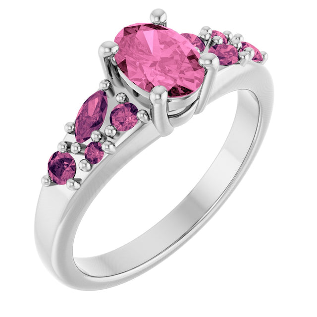 Platinum Oval Lab-Grown Pink Sapphire & Natural Pink Tourmaline Accented Ring