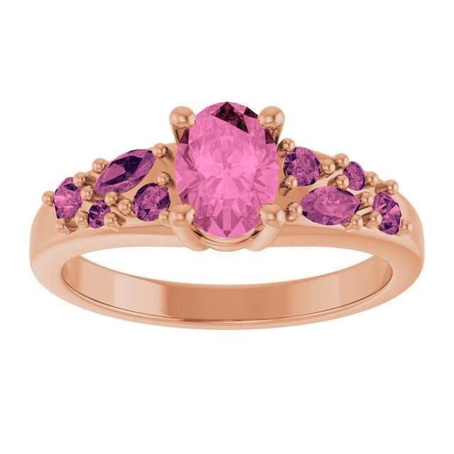 14K Gold Oval Lab-Grown Pink Sapphire & Natural Pink Tourmaline Accented Ring - Rose Gold - view 3