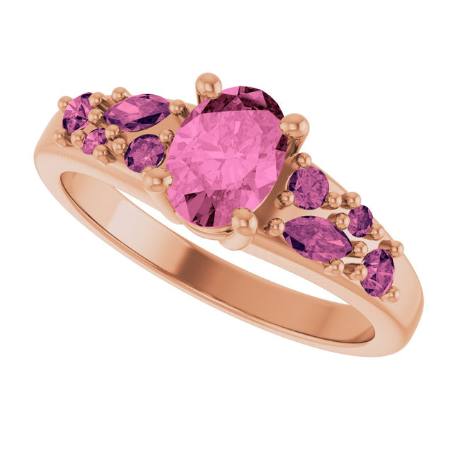 14K Gold Oval Lab-Grown Pink Sapphire & Natural Pink Tourmaline Accented Ring - Rose Gold - view 5