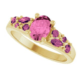 14K Gold Oval Lab-Grown Pink Sapphire & Natural Pink Tourmaline Accented Ring - Yellow Gold - view 5