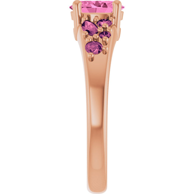 14K Gold Oval Lab-Grown Pink Sapphire & Natural Pink Tourmaline Accented Ring - Rose Gold - view 4