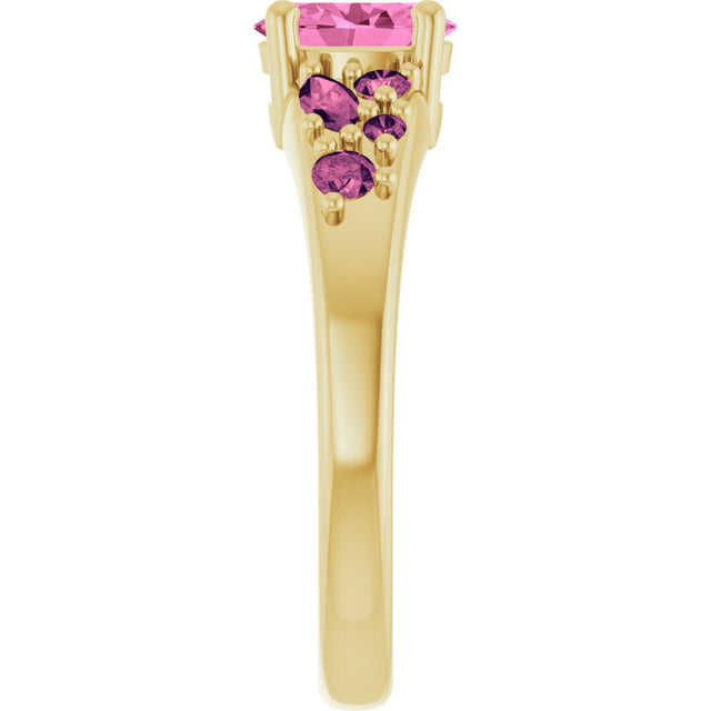 14K Gold Oval Lab-Grown Pink Sapphire & Natural Pink Tourmaline Accented Ring - Yellow Gold - view 4