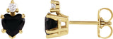14K Gold Natural Black Onyx & Natural Diamond Accented Heart Earrings - Yellow Gold