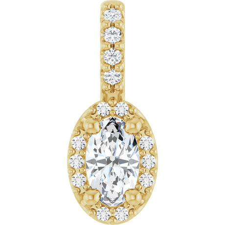 14K Gold Oval Lab-Grown Moissanite & Natural Diamond Halo-Style Pendant - Yellow Gold