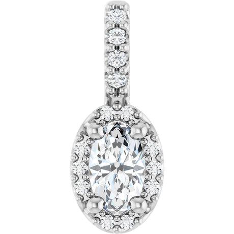Platinum Oval Lab-Grown Moissanite & Natural Diamond Halo-Style Pendant
