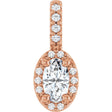 14K Gold Oval Lab-Grown Moissanite & Natural Diamond Halo-Style Pendant - Rose Gold