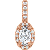 14K Gold Oval Lab-Grown Moissanite & Natural Diamond Halo-Style Pendant - Rose Gold
