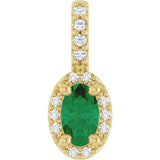 14K Gold Oval Lab-Grown Emerald & Natural Diamond Halo-Style Pendant - Yellow Gold
