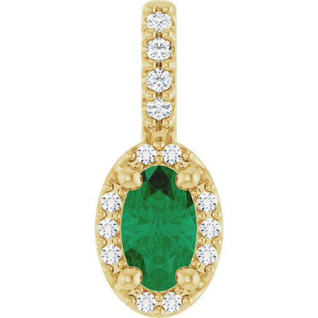 14K Gold Oval Lab-Grown Emerald & Natural Diamond Halo-Style Pendant - Yellow Gold