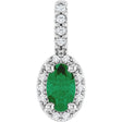 Platinum Oval Lab-Grown Emerald & Natural Diamond Halo-Style Pendant