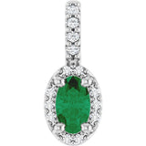 Platinum Oval Lab-Grown Emerald & Natural Diamond Halo-Style Pendant