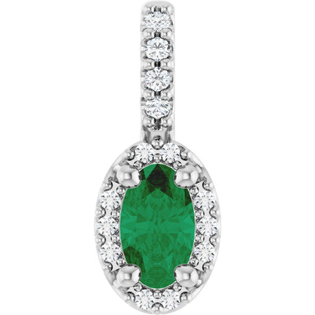 Platinum Oval Lab-Grown Emerald & Natural Diamond Halo-Style Pendant