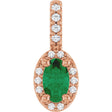 14K Gold Oval Lab-Grown Emerald & Natural Diamond Halo-Style Pendant - Rose Gold