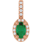 14K Gold Oval Lab-Grown Emerald & Natural Diamond Halo-Style Pendant - Rose Gold
