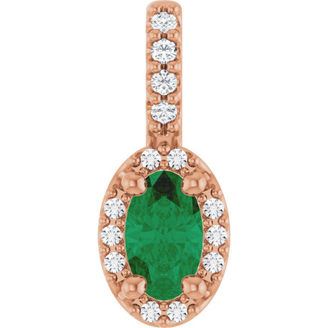 14K Gold Oval Lab-Grown Emerald & Natural Diamond Halo-Style Pendant - Rose Gold