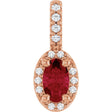 14K Gold Oval Lab-Grown Ruby & Natural Diamond Halo-Style Pendant - Rose Gold