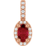 14K Gold Oval Lab-Grown Ruby & Natural Diamond Halo-Style Pendant - Rose Gold