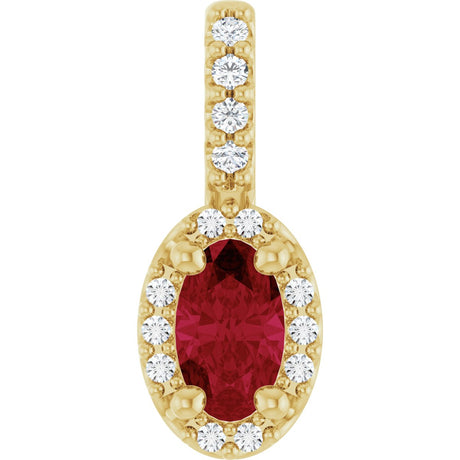 14K Gold Oval Lab-Grown Ruby & Natural Diamond Halo-Style Pendant - Yellow Gold