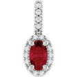 Platinum Oval Lab-Grown Ruby & Natural Diamond Halo-Style Pendant
