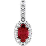 Platinum Oval Lab-Grown Ruby & Natural Diamond Halo-Style Pendant