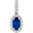 Platinum Oval Lab-Grown Blue Sapphire & Natural Diamond Halo-Style Pendant – 5x3mm