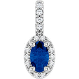 14K Gold Oval Lab-Grown Blue Sapphire & Natural Diamond Halo-Style Pendant – 5x3mm - White Gold