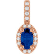 14K Gold Oval Lab-Grown Blue Sapphire & Natural Diamond Halo-Style Pendant – 5x3mm - Rose Gold