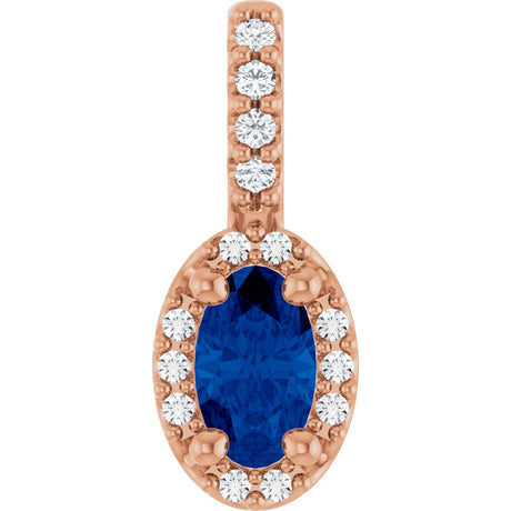 14K Gold Oval Lab-Grown Blue Sapphire & Natural Diamond Halo-Style Pendant – 5x3mm - Rose Gold