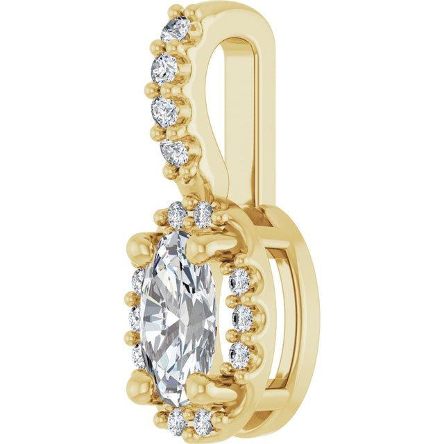 14K Gold Oval Lab-Grown Moissanite & Natural Diamond Halo-Style Pendant - Yellow Gold - view 2