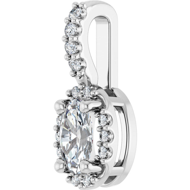 14K Gold Oval Lab-Grown Moissanite & Natural Diamond Halo-Style Pendant - White Gold - view 2