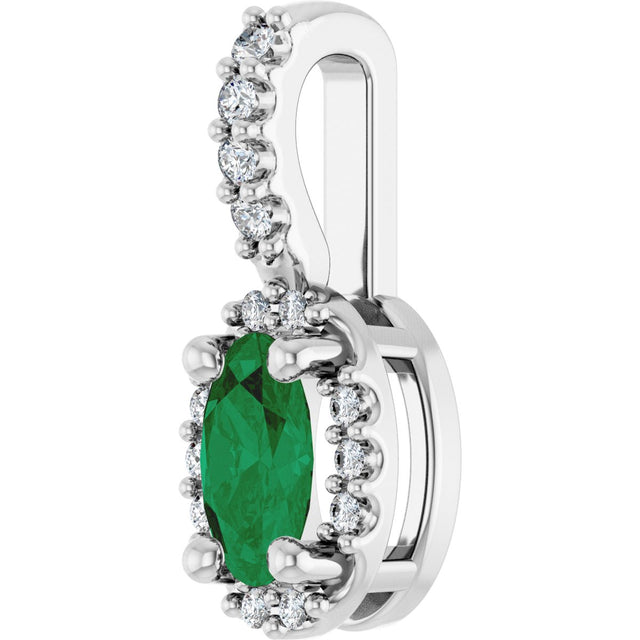 Platinum Oval Lab-Grown Emerald & Natural Diamond Halo-Style Pendant - view 2