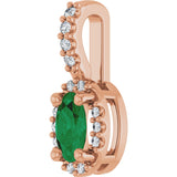 14K Gold Oval Lab-Grown Emerald & Natural Diamond Halo-Style Pendant - Rose Gold - view 2