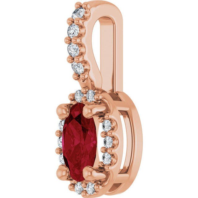 14K Gold Oval Lab-Grown Ruby & Natural Diamond Halo-Style Pendant - Rose Gold - view 2