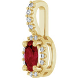 14K Gold Oval Lab-Grown Ruby & Natural Diamond Halo-Style Pendant - Yellow Gold - view 2