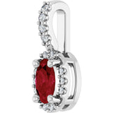 Platinum Oval Lab-Grown Ruby & Natural Diamond Halo-Style Pendant - view 2