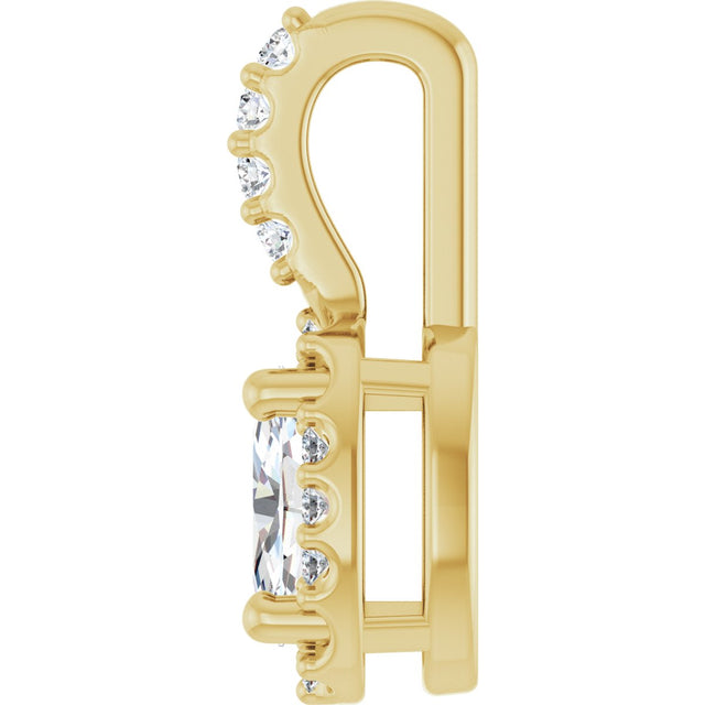 14K Gold Oval Lab-Grown Moissanite & Natural Diamond Halo-Style Pendant - Yellow Gold - view 3