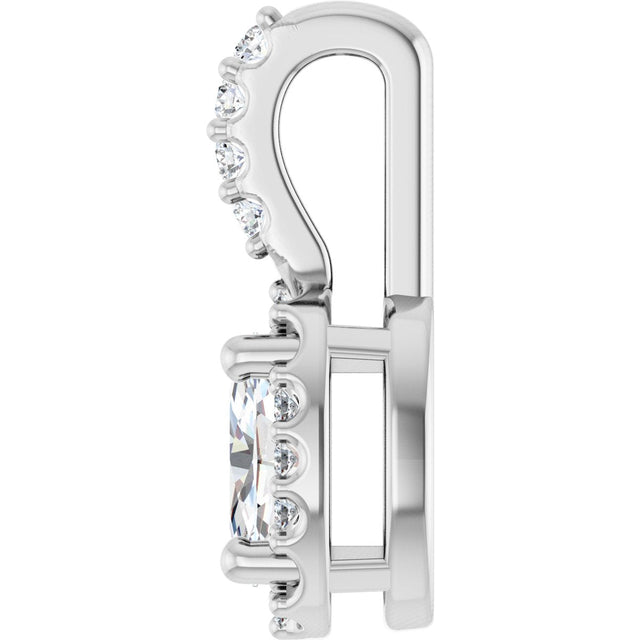 14K Gold Oval Lab-Grown Moissanite & Natural Diamond Halo-Style Pendant - White Gold - view 3