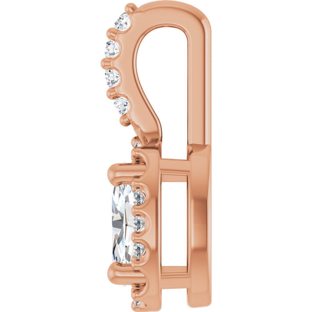 14K Gold Oval Lab-Grown Moissanite & Natural Diamond Halo-Style Pendant - Rose Gold - view 3