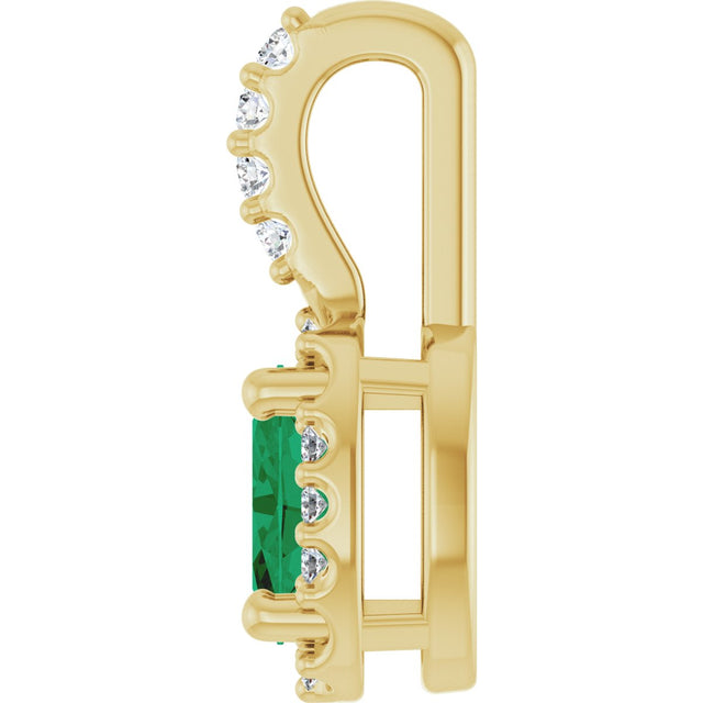 14K Gold Oval Lab-Grown Emerald & Natural Diamond Halo-Style Pendant - Yellow Gold - view 3