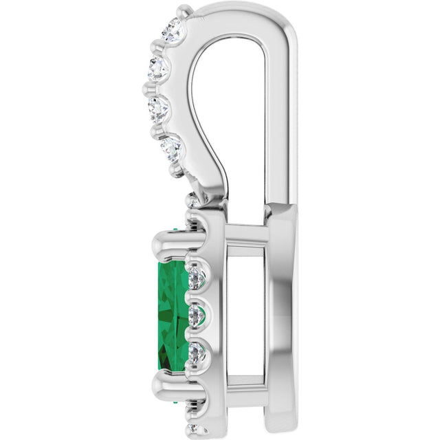 Platinum Oval Lab-Grown Emerald & Natural Diamond Halo-Style Pendant - view 3