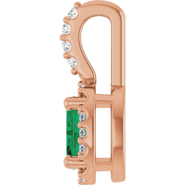 14K Gold Oval Lab-Grown Emerald & Natural Diamond Halo-Style Pendant - Rose Gold - view 3
