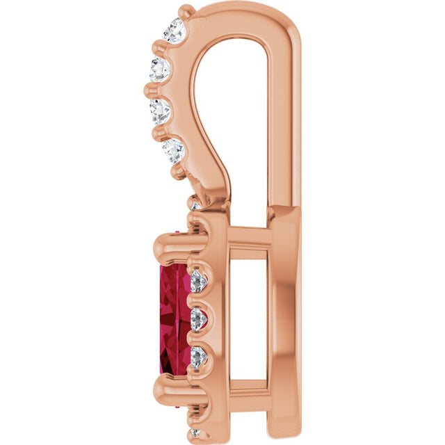 14K Gold Oval Lab-Grown Ruby & Natural Diamond Halo-Style Pendant - Rose Gold - view 3