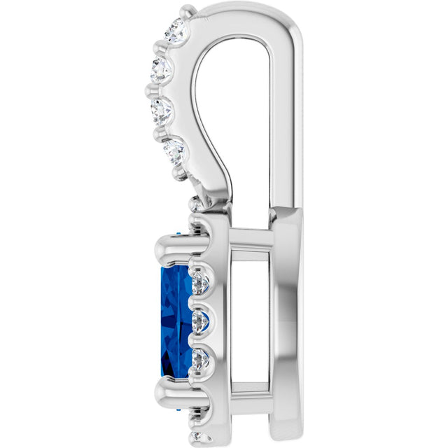 14K Gold Oval Lab-Grown Blue Sapphire & Natural Diamond Halo-Style Pendant – 5x3mm - White Gold - view 3