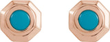 14K Gold Round Natural Turquoise Geometric Cabochon Earrings - Rose Gold - view 2