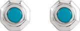 14K Gold Round Natural Turquoise Geometric Cabochon Earrings - White Gold - view 2