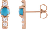14K Gold Round Natural Turquoise & Natural Diamond Accented Bar Earrings - Rose Gold