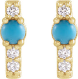 14K Gold Round Natural Turquoise & Natural Diamond Accented Bar Earrings - Yellow Gold - view 2