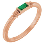 14K Gold Straight Baguette Lab-Grown Emerald Accented Stackable Ring - Rose Gold