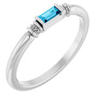 14K Gold Straight Baguette Lab-Grown Aqua Sapphire Accented Stackable Ring - White Gold